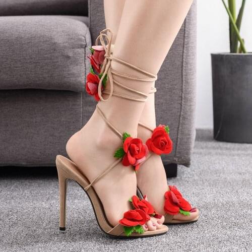 Fashion Beautiful Flower Pumps High Heel Sandals Thin Heels Peep Toe Bangdage Gladiator sandals