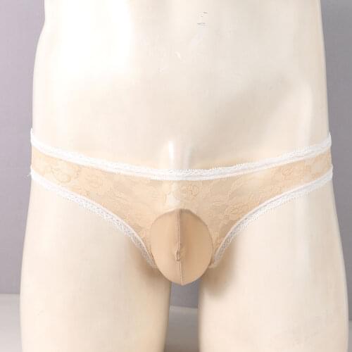 YOOJIA Mens Male Sissy Jockstraps Pouch Lingerie Panties See-through Lace Briefs Floral G-string Thongs Underwear Underpants