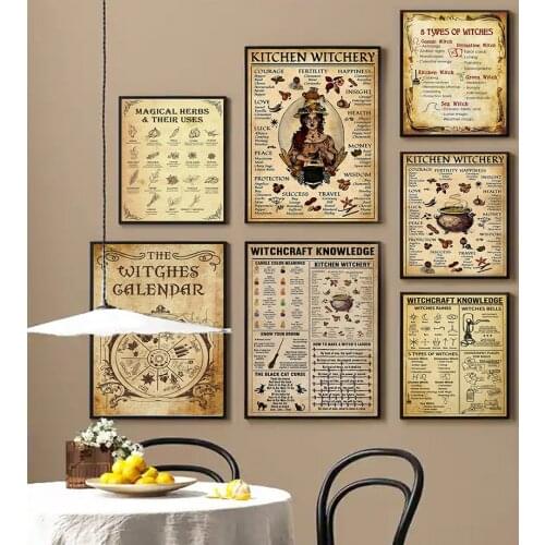 Wall Art Canvas Painting Vintage Kitchen Witchcraft Fun Witch Knowledge Nordic Posters And Prints Pictures For Living Room Decor