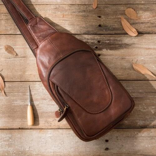 New Oil Leather Mens Leather Chest Bag Handmade Retro Chest Bag Cowhide Men Bag Casual Shoulder Messenger Leather Vintage Soft