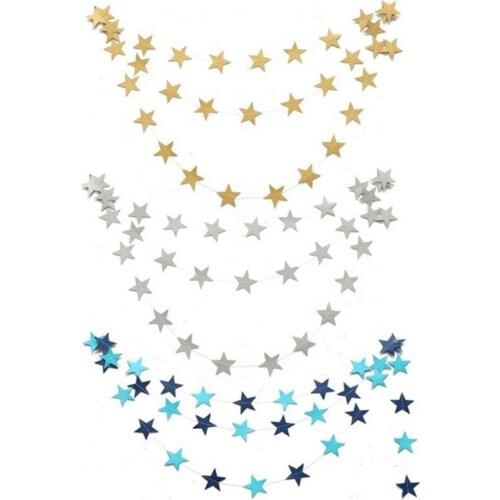 New Arrival 4 Meters Silver/Gold/Blue Color Paper Garlands Birthday Wedding Mariage Party Room Door Festival Star Decoration