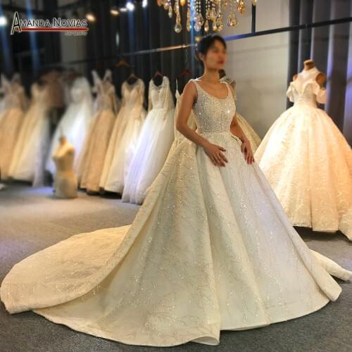 Stunning full beading wedding dress luxury 2020 brand real work from amanda novias