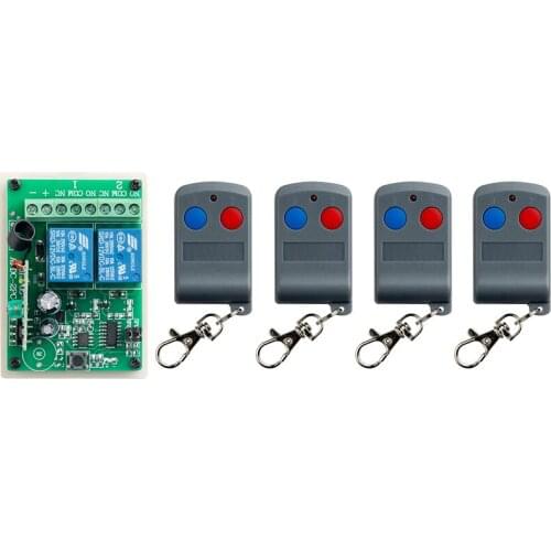Latest DC12V 10A 2CH Remote Control Garage Door RF Wireless Remote Control Switch System 4X Transmitter + 1 X Receiver