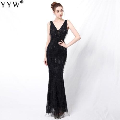 Robe De Soiree Ever Pretty New Sexy V-Neck Sleeveless Mermaid Burgundy Long Evening Dresses Elegant Tassel Female Vestidos