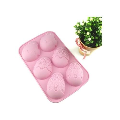 Silicone Molds Soap Mold Bunny Easter Egg Silicone for Candy Pudding Chocolate Mould 6 Holes Handmade DIY Dessert Cake Baking