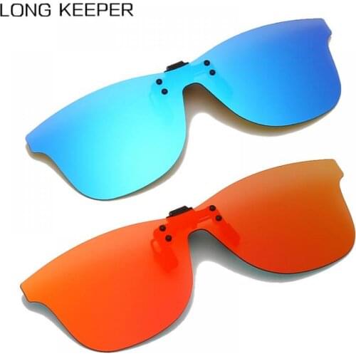 LongKeeper Men Polarized Clip-on Sunglasses Yellow Night Driving Sun Glasses Flip Up Mirror Lenses Women Glasses for Myopic