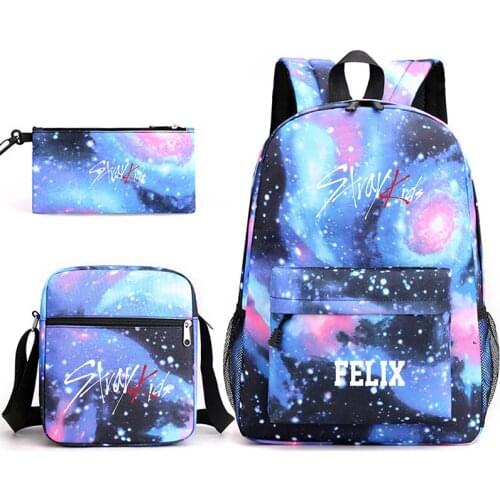 StrayKids Starry Sky Backpack 3 Piece Korean Kpop Stray Kids Large Capacity Shcoolbag Shoulderbag Penbag Unisex Campus Travelbag