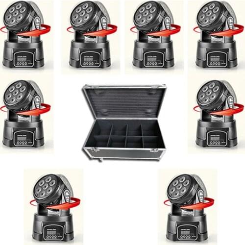 8pcs/lot flightcase packed Mini LED Wash Moving Head Light 7x12W RGBW 4in1 DMX512 Stage Light dj lighting For Wedding Club Hall