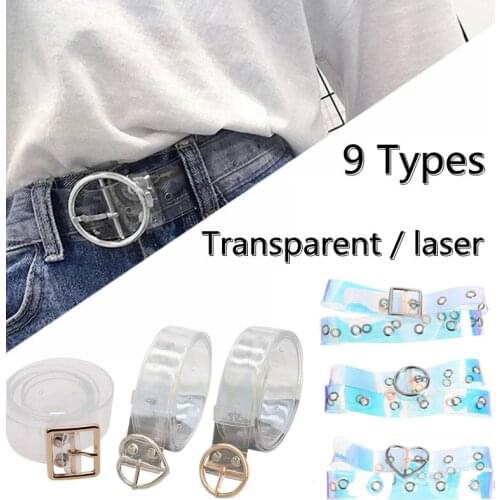 9Types Laser Reflective Round Square Heart Shape Metal Pin Buckle Clear Belt Girl Dress Decorative Transparent Waistband