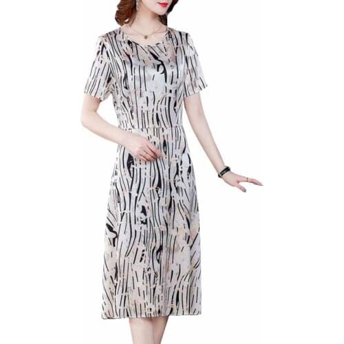 Plus size Loose Printed Silk dress Elegant Casual Office Slim Female Vestido 2021 New Fashion Summer Womens Dresses OK684