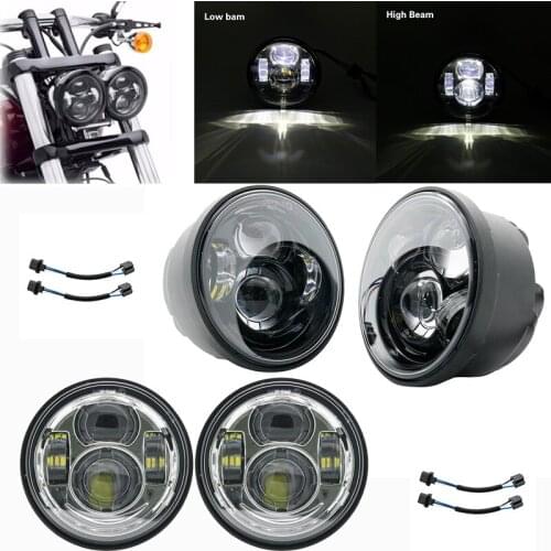 DOT LED Motorcycle HeadLights Head Lamp For Harley Fat Bob FXDF 2008-2016 Black / Chrome (2 Pack)
