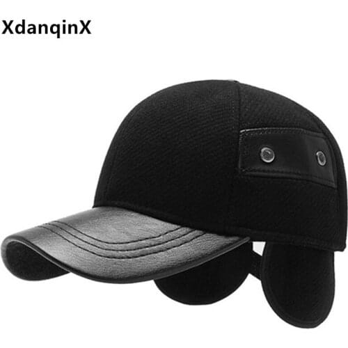 XdanqinX Men Winter Warm Baseball Cap Plush Thick Earmuffs Hat Snapback Cap Dad Hats Adjustable Size Ear Protection Sports Caps
