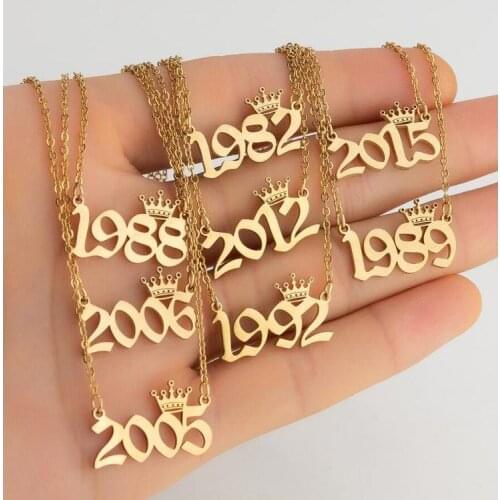 New jewelry clavicle chain stainless steel year crown number ladies personalized pendant necklace