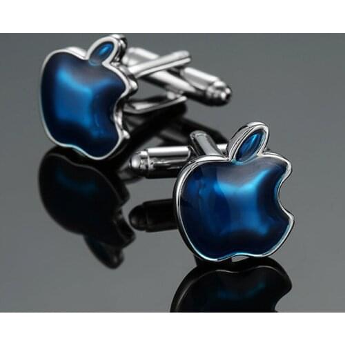 High quality apple Cufflinks brand new fashion jewelry blue Cufflinks mens wedding shirt suit pin badge button gift