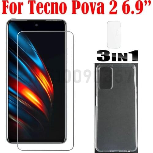 3-in-1 Case Glass For Tecno Pova 2 6.9 Screen Protector Glass Full Protection on For Tecno Pova 2 Camera Lens Glass