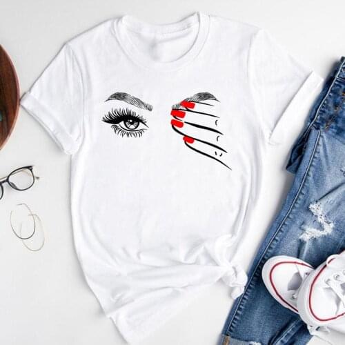Women Sweet Cartoon Finger Nail Art Ladies Cute 90s Short Sleeve Summer Fashion Print Lovely Clothes Tops Tees Tshirt T-Shirt