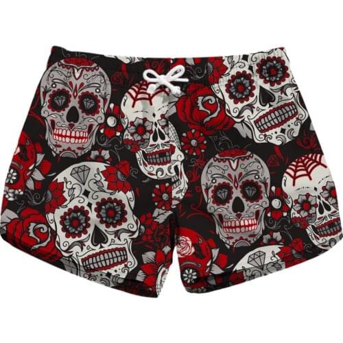 S To XL Halloween Skull Women Workout Sports Shorts 3 Patterns Red Pink Flower Print Girls Summer Bottoms
