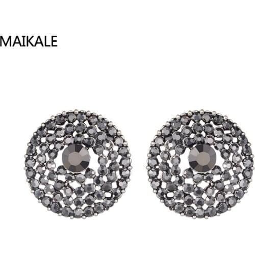 MAIKALE Vintage Earrings Round Stud Earrings Metal Exaggerated Black White Rhinestone Earrings For Women To Send Friend Gift