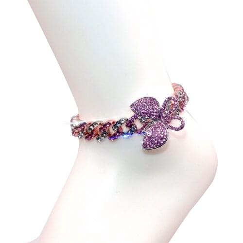 The 12mm Cuban Bracelet With Butterfly 9inch Ankle Mini Butterfly Pink Cz Punk Miami Link Bling Bling Hip Hop Jewelry For Gift