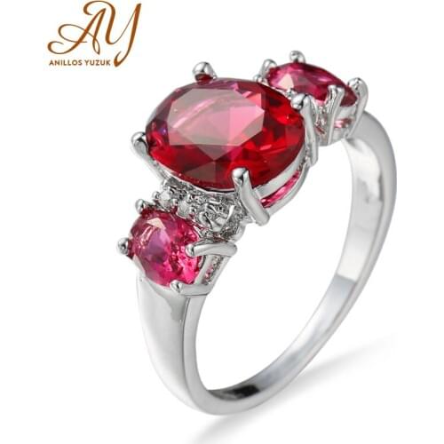 Anillos Yuzuk Top Quality Created Red Round Crystal Finger Rings Elegant Brand Jewelry CZ Austrian Crystal For Women