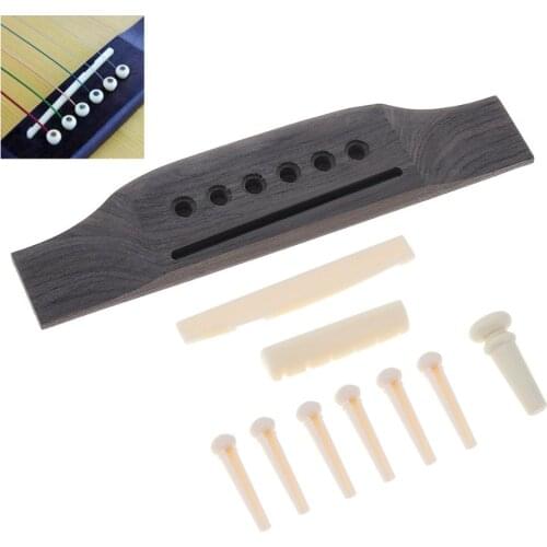 1 Set Rosewood Acoustic Guitar Bridge + Bridge Pins /Saddle / Nut Saddle Guitar Parts for 40 41 Inch Acoustic Folk Guitar