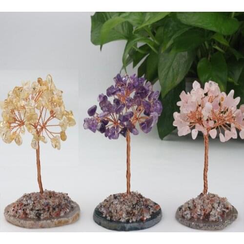 1PC Natural Crystal Tree Amethyst Rose Quartz Aquamarine Lucky Tree Decoration Creative Christmas Gift
