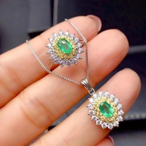 100% Natural and Real Emerald Set 925 sterling silver,1pc Emerald Ring,1pc Emerald Pendant Engagement Best Gift