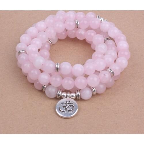 108 Mala Beads With Lotus OM Buddha Charm Bracelet For Women Pink Natural Stone Bracelet Yogi Jewelry Dropshipping