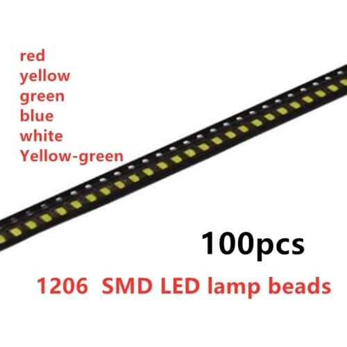 1206 SMD LED red, yellow, blue, green, white light, high-brightness light-emitting diode lamp beads 100pcs
