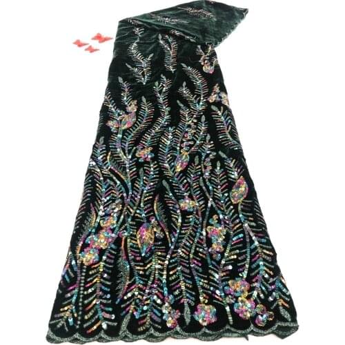 2021 Velvet Lace Fabric High Quality African French Lace Fabric Sequins African French Lace Sewing D4499
