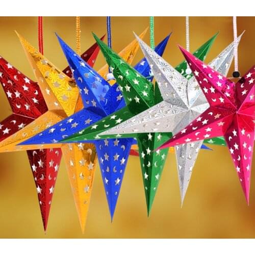 4pcs/Lot 30-60cm LED Star Handle Lanterns Lamp Laser Paper Glow Lanterns Light Party Home Christmas Festival Decors