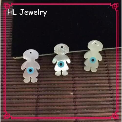 50PCS/Lot 10X18 MM Gilr Shape With Blue Eye Mother of Pearl Beads