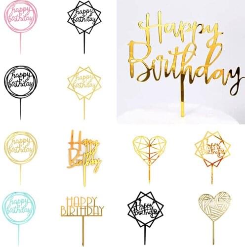 Acrylic Card Happy Birthday Cake Decoration Flag Geometric Card Double Mirror Card Baking Decoration