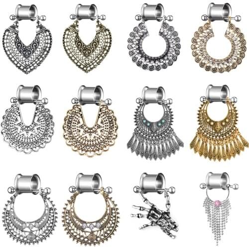 Alisouy 2pcs Dangle Earrings Surgical Steel Piercing Ear Plugs Tunnels Double Flare Flesh Tunnel Gauges 6mm-25mm stretchers