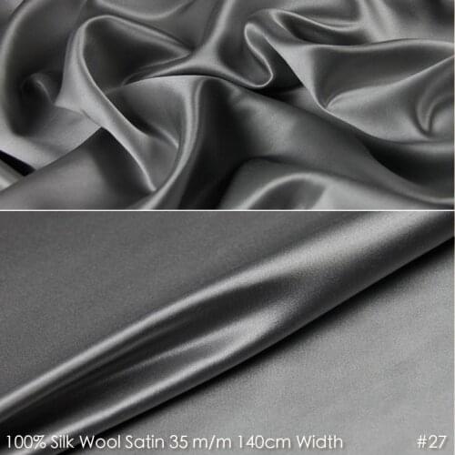 SILK WOOL SATIN 140cm width 35mm/35%Silk+65%Natural Silk Fabric Suits Plush Fabric Wedding Party Dress Fabric 27 Silver Grey