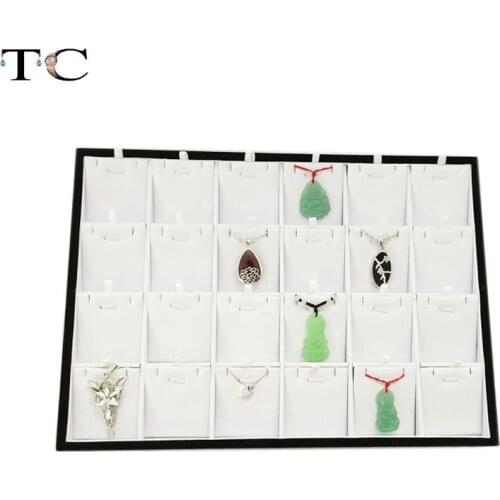 Free Shipping 2pcs White PU Pendants box Jewelry Necklace Display Show Case Organizer Tray Box 24 Display stand jewelry box