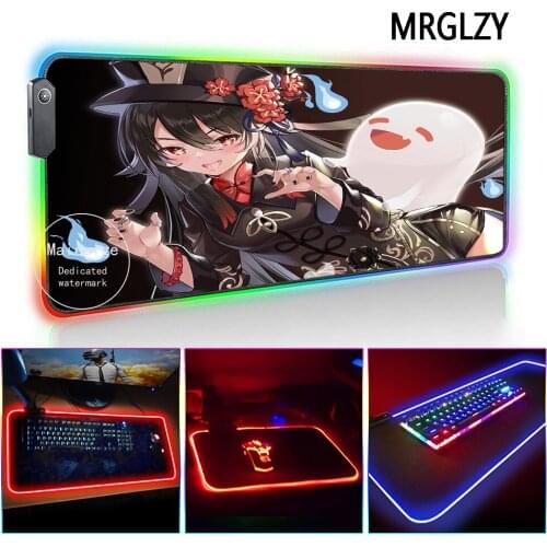 MRGLZY Genshin Impact Hu Tao LED Light RGB Gamer Anime Sexy Girl Large Mouse Pad Desk Mat Gaming Accessories for Laptop Keyboard