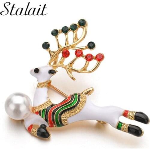 New Run Enamel Christmas Deer Brooch Pins Gift Lucky Elk Animal Brooches Jewelry Dress Party Accessories