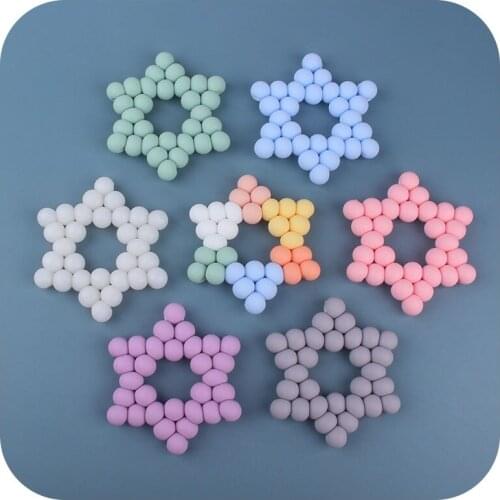 XCQGH Food Grade 12MM Silicone Beads Baby Rattle Teether Star Shape Newborn DIY Teething Toys Baby Shower Gift