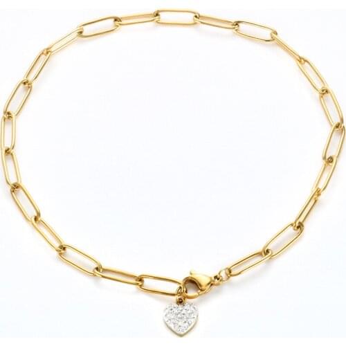 Personality High Quality Full Drill Peach Heart Stainless Steel Chain Foot Non Fading Titanium Steel CZ Heart Charm Anklet