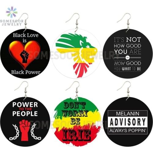 SOMESOOR Black Power To The People African Wooden Drop Earrings Melanin Always Poppin Afro Colors Wood Jewelry For Women Gifts