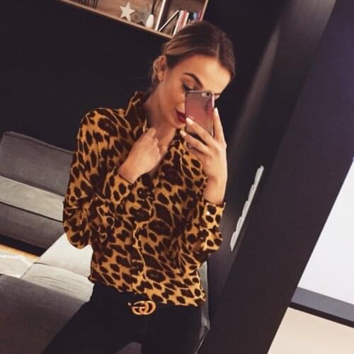 Women Turn Down Collar Leopard Pockets Sexy Shirts Long Sleeve Single Breasted Silm Casual Blouse 2020 Autumn Office Lady Shirts