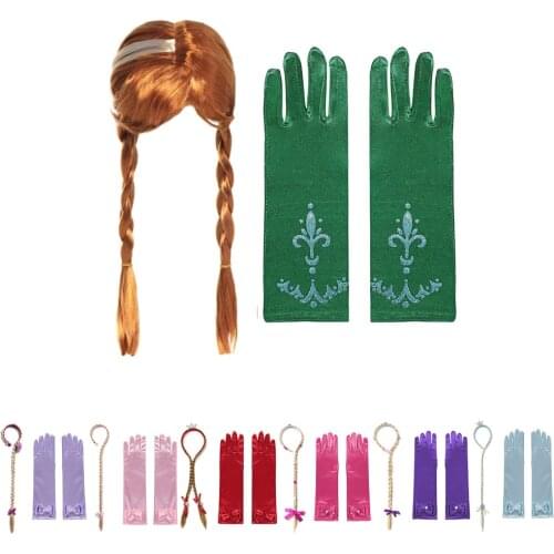 Elsa Anna Wig Gloves Sets Tangled Braid Sleeping Beauty Accessories Belle Rella Princess Role Playing Sets