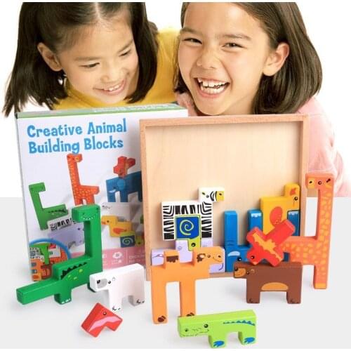 3D Wooden Cute Animals Education Children Action Figures Block Toys For Kids Birthday Gifts Creative Animal Building Blocks