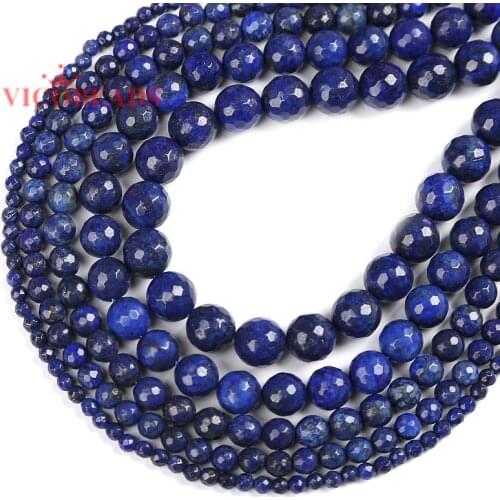 Natural Stone Faceted Lapis Lazuli Round Loose Beads 15" Strand 4 6 8 10 12MM Pick Size