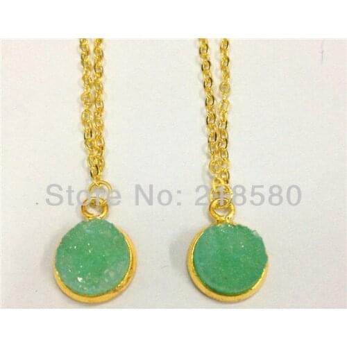 H-QN24 10pcs Druzy Round Pendant Jewelry Howlite Crystal Druzy Neckalce with 24k Gold Color Bezel 18inch