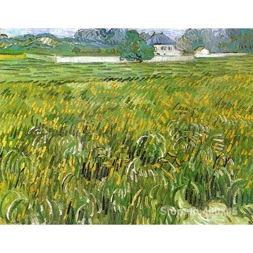 Impressionist art Wheat Field at Auvers with White House Vincent Van Gogh paintings home decor Handmade High quality