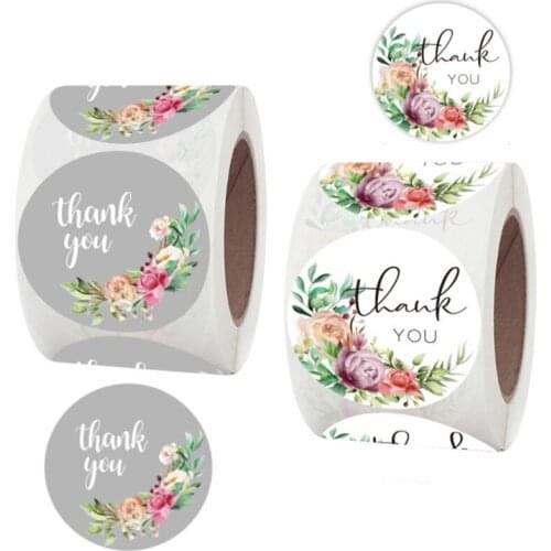 Round Thank You Sticker Floral Pattern Baking Label Birthday Gift Handmade Wedding Decoration Scrapbook Envelope Sealing Sticker