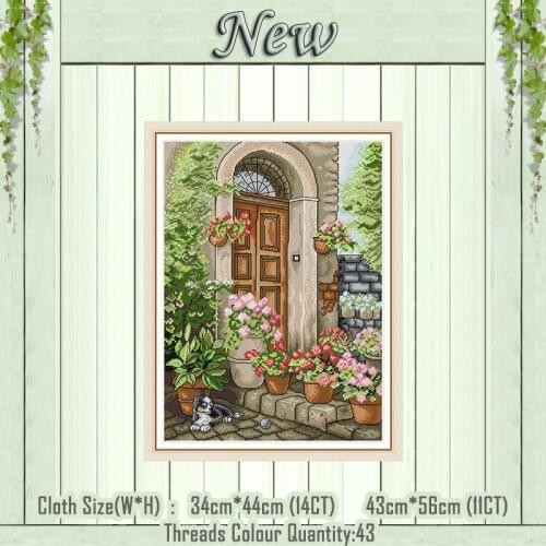 The porch of summer flowers dog paintings counted print on the canvas DMC 11CT 14CT kits Cross Stitch embroidery needlework Sets