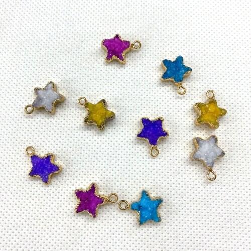 Natural Stone Pendant Star-shaped Five-color Crystal Resin Necklace Pendant DIY Design Jewelry Accessories Wholesale 3pcs